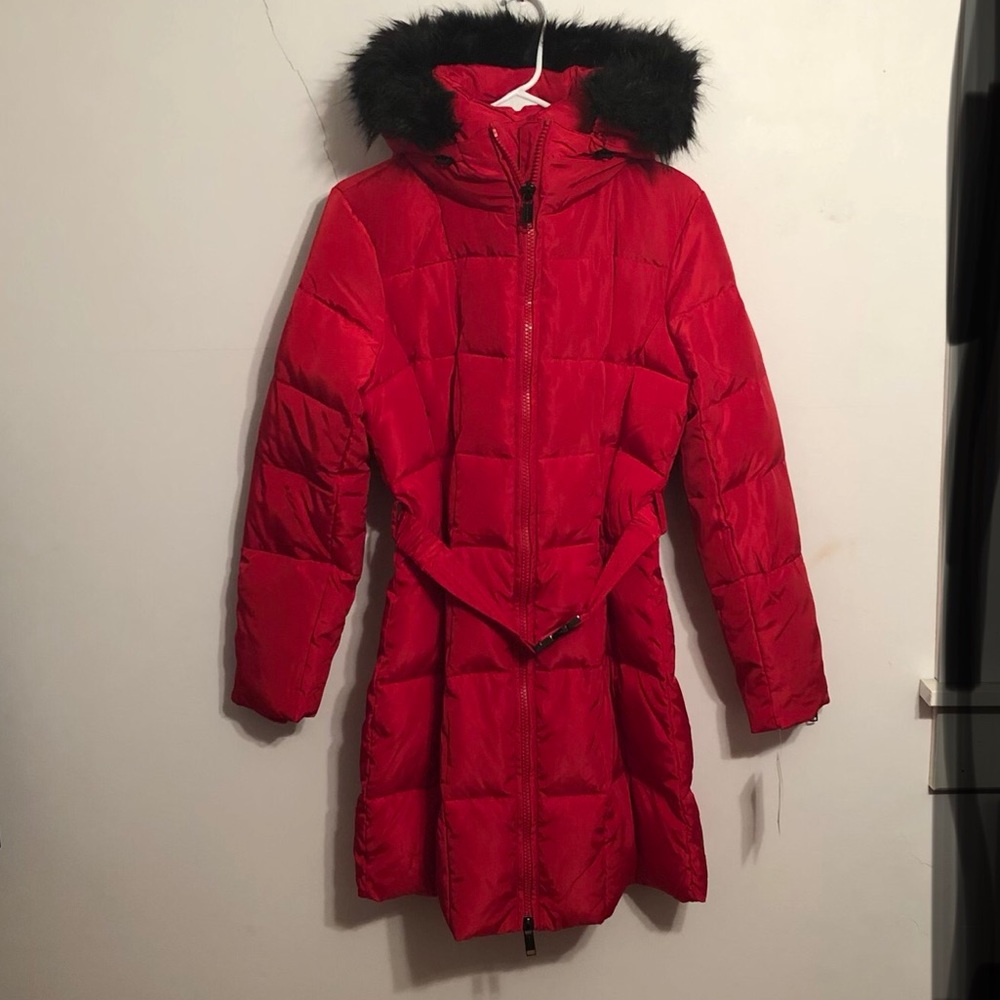 NWTMichael Kors Belted Faux-Fur Trim Hooded Puffer